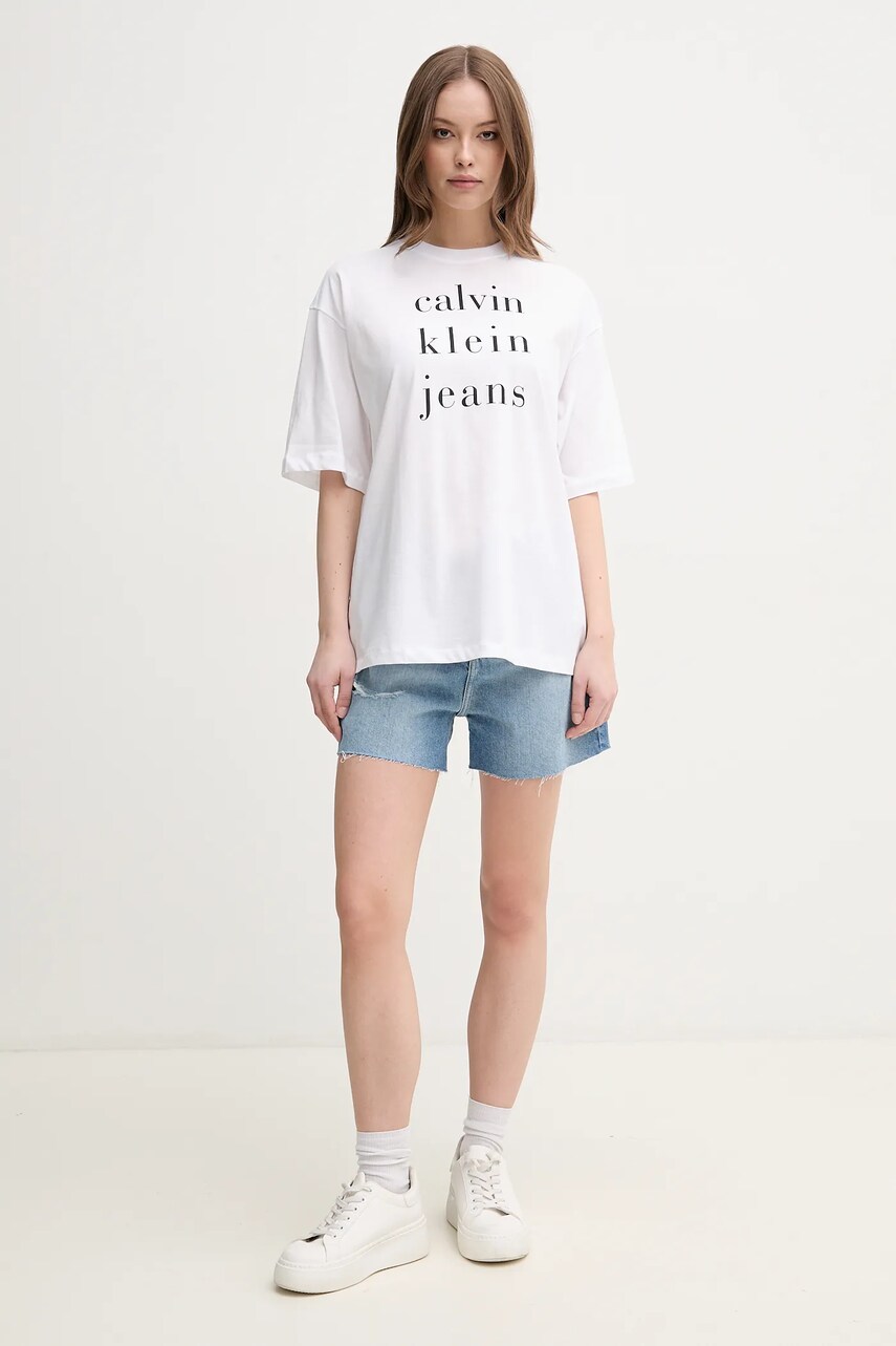 Бавовняна футболка Calvin Klein Jeans жіноча колір білий LV047B827G