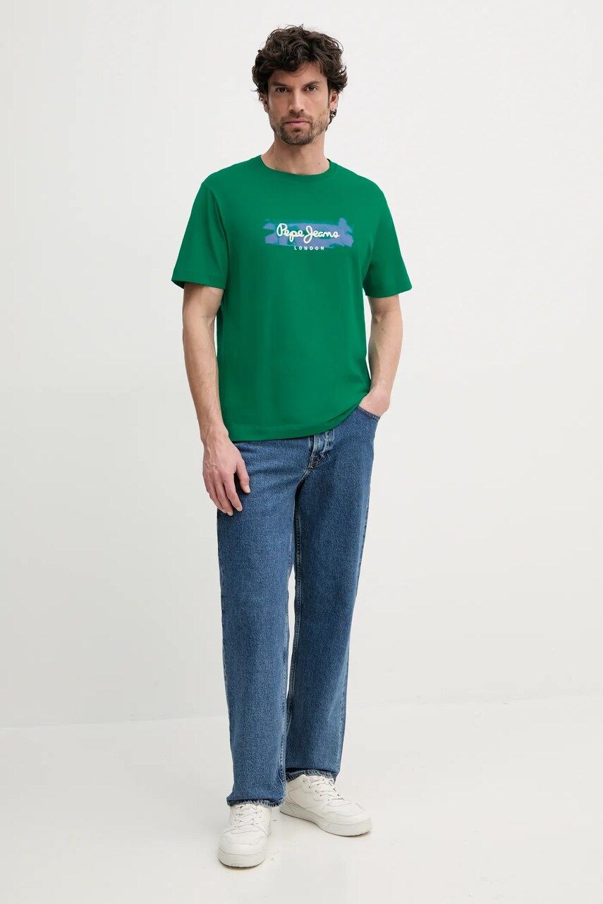 Бавовняна футболка Pepe Jeans PICTHON чоловіча колір зелений з принтом PM509782