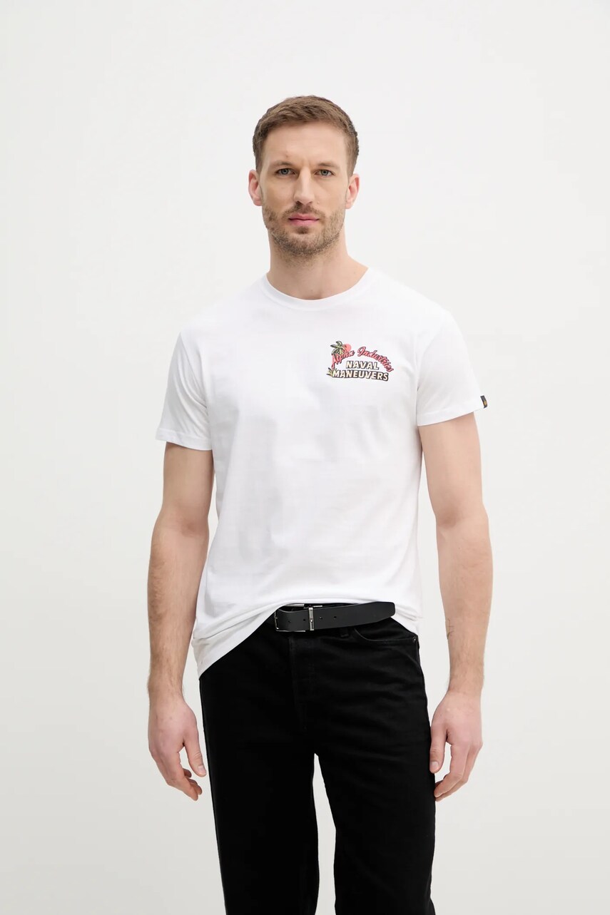 Бавовняна футболка Alpha Industries Naval T BP чоловіча колір білий з принтом 156536