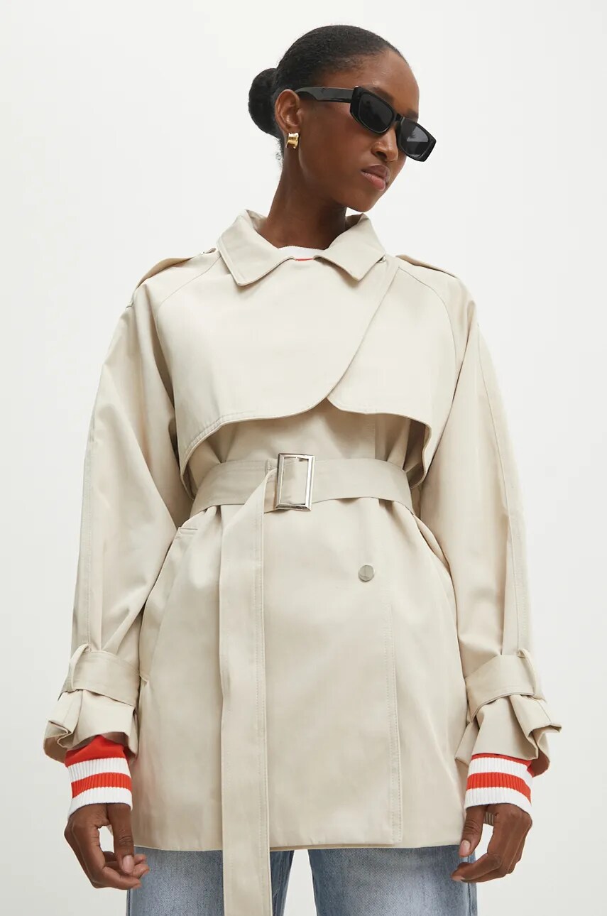 Тренч Answear Lab жіночий колір бежевий перехідний oversize