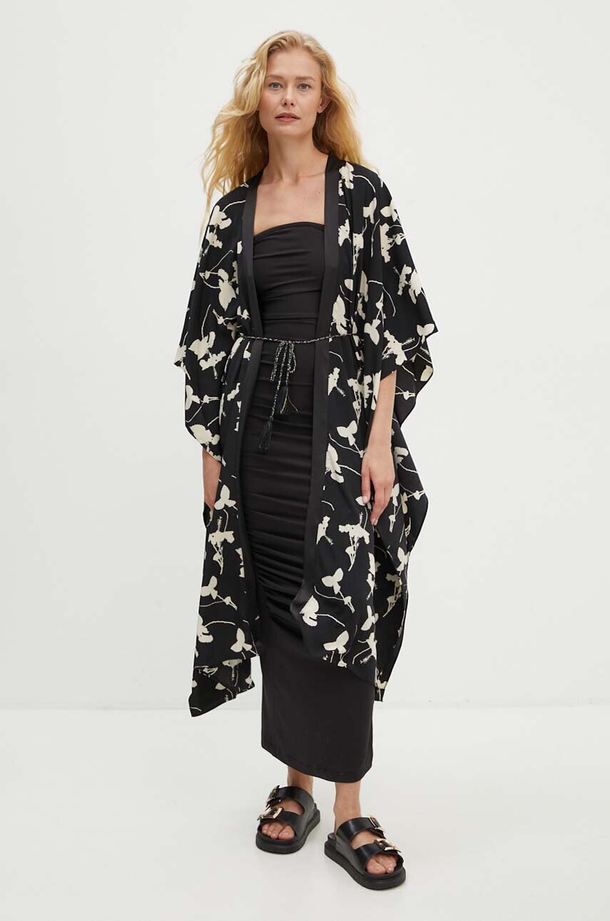 Кімоно Answear Lab колір чорний oversize візерунок